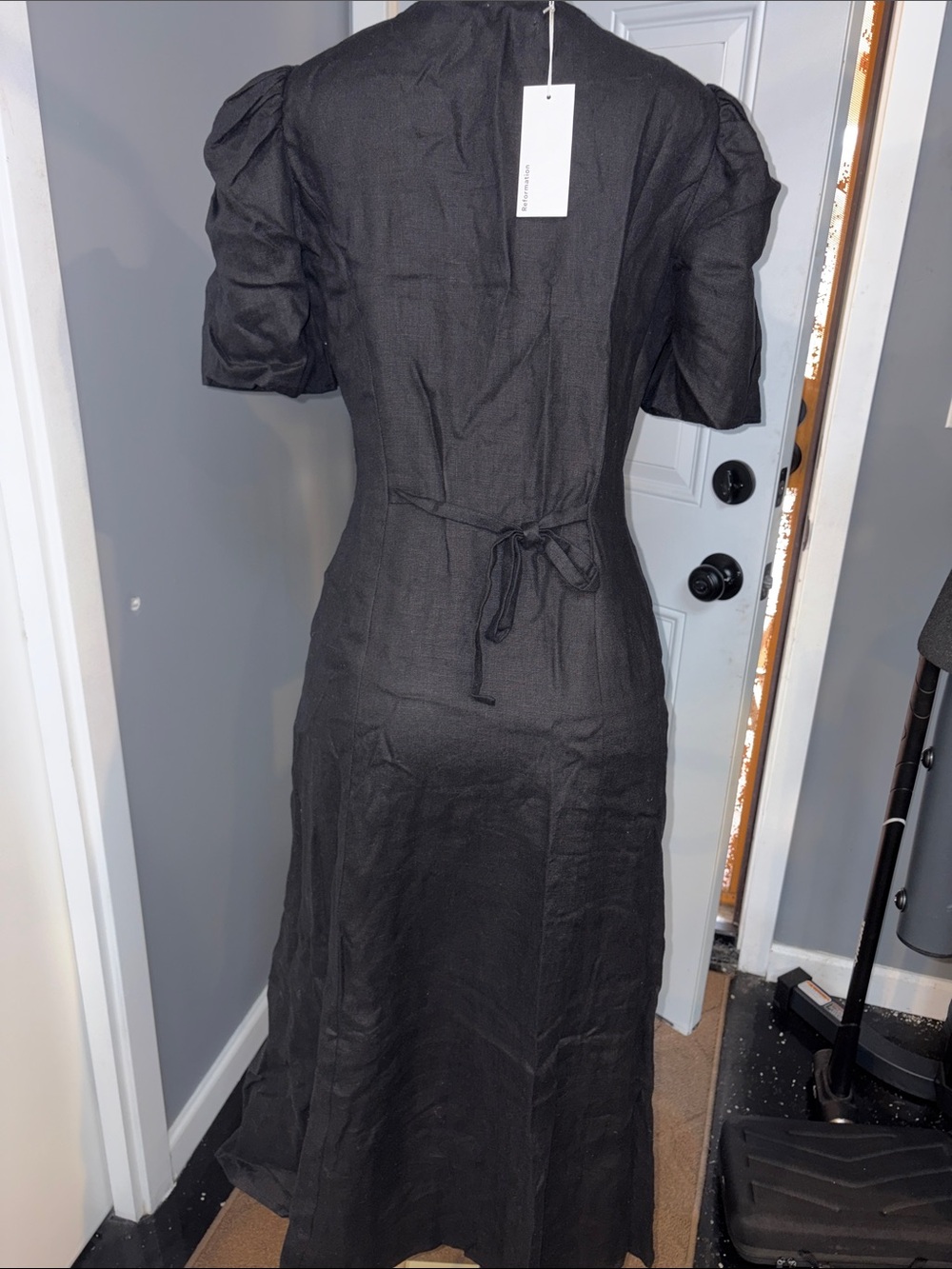 Reformation Black V-Neck Button-Front Puff Sleeve Maxi Dress - Picture 3 of 3